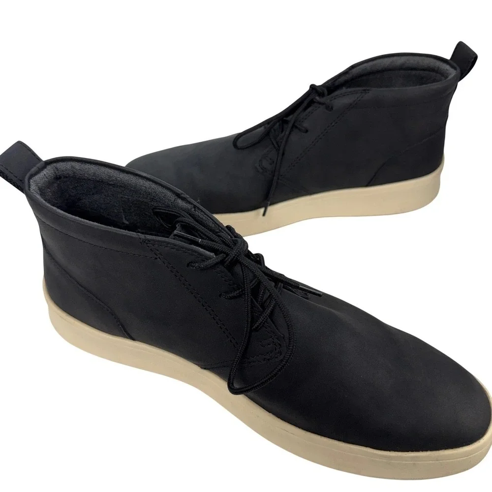 IZOD Mens Black Faux Leather Chukka Boots Memory Foam Sneakers Mid Top Shoes